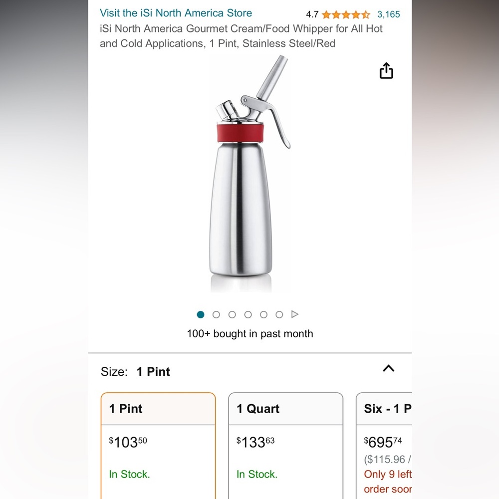 Brand new, never used, gourmet stainless steel whip cream maker with tips